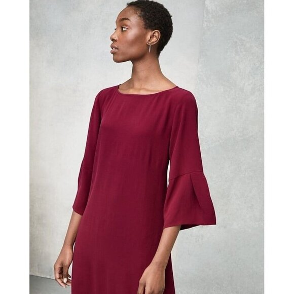 EILEEN FISHER Silk Georgette Crêpe Lantern Sleeve Dress XS Valentines - Picture 2 of 10